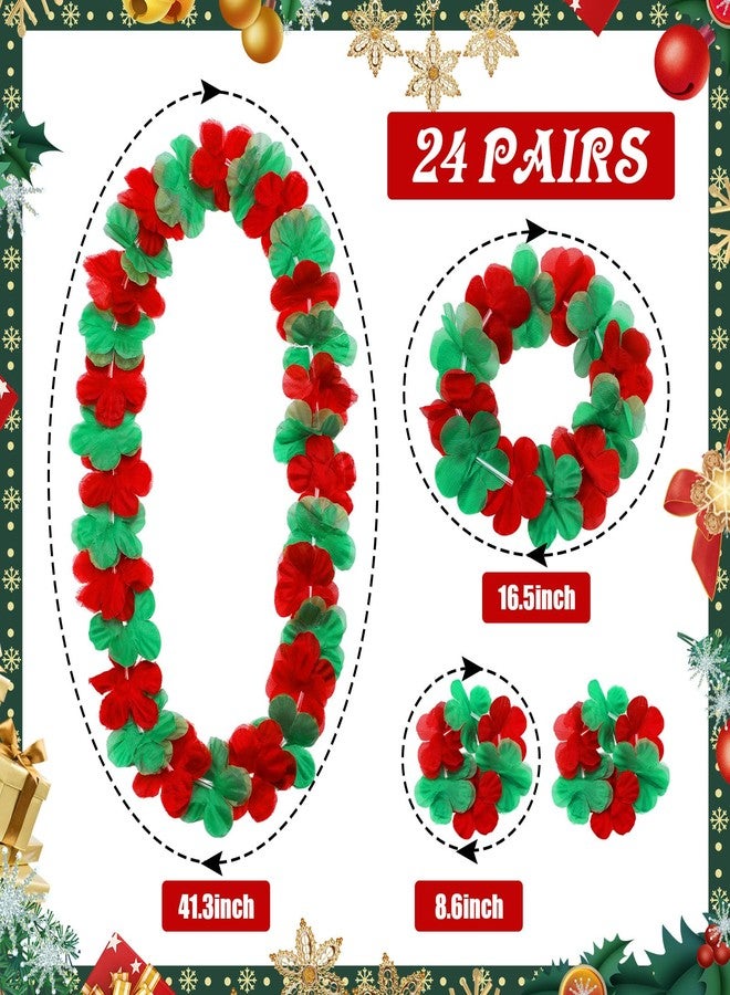 Knitgrip 144 Pcs Christmas Leis Tropical Hawaiian Christmas Decorations Luau Party Necklace Headband and Bracelets Set Flower Necklace Jewelry Favors Decor for Xmas Women Men Beach (Red,Green) - Image 4